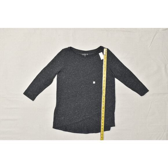 NEW LOFT Womens Top Regular Size M Gray Marled Crossover Tulip Hem Long Sleeve - Picture 3 of 8
